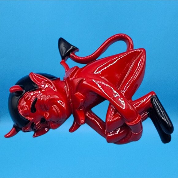 Vintage Red & Black Winking Devil Enamel Brooch MCM 50s Rare Red Black Version - Picture 5 of 10